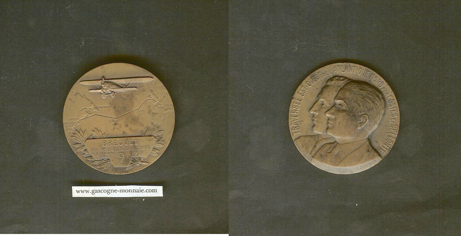 TROISIÈME RÉPUBLIQUE Médaille, Breguet, Traversée Est-Ouest de l